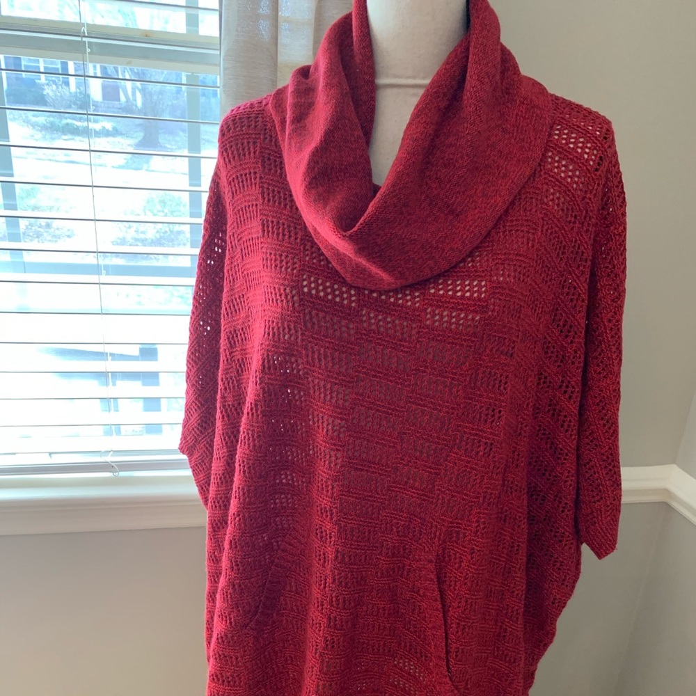 New‎ Direction Red Lightweight Poncho Sweater with Cowl Neck, Size Large